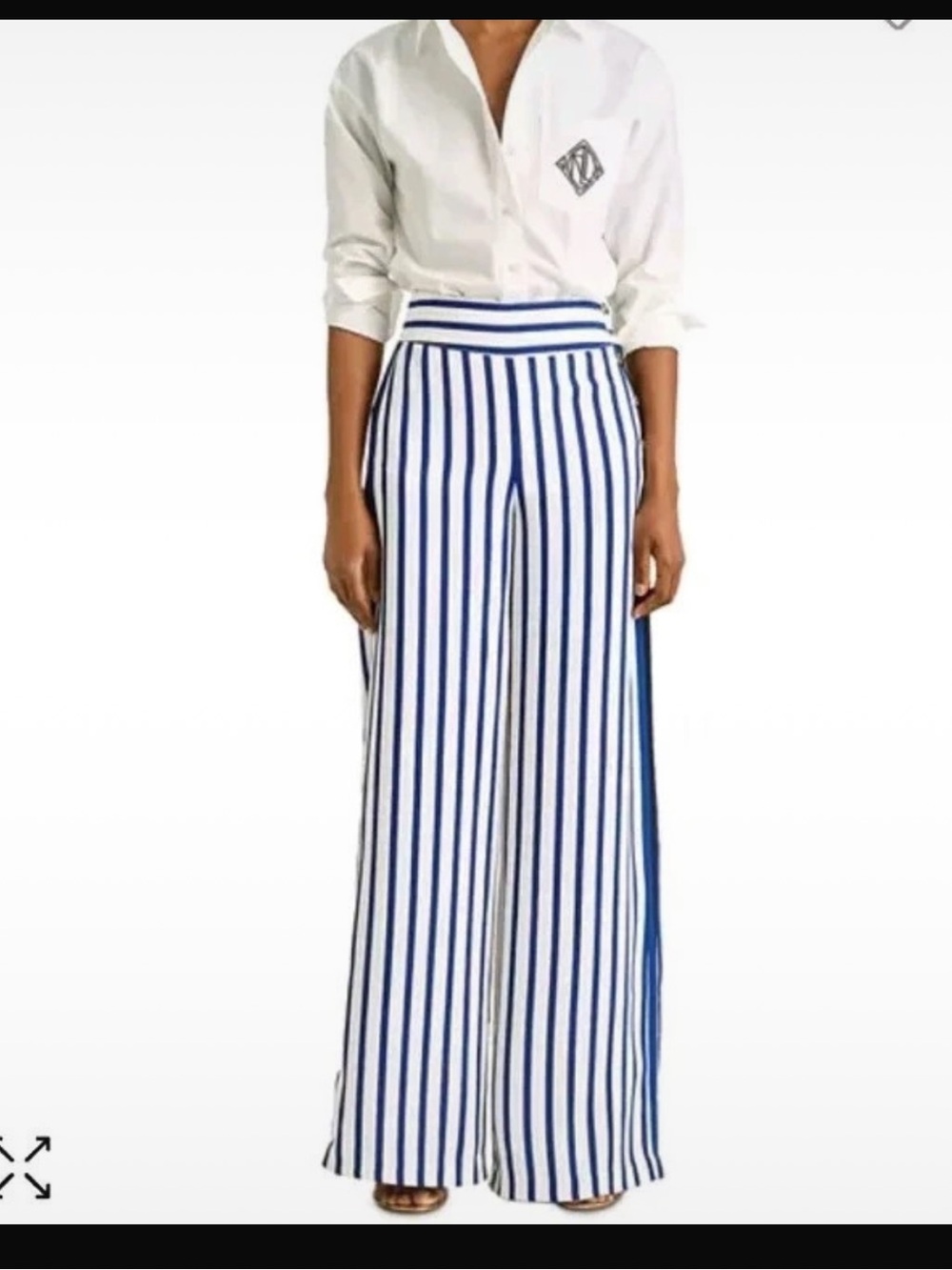 Lauren Ralph Lauren Wide Leg Striped Pants in White and Blue